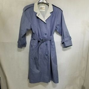 London Fog Blue Mid Length Trench Coat Size 8P Belted USA Made
